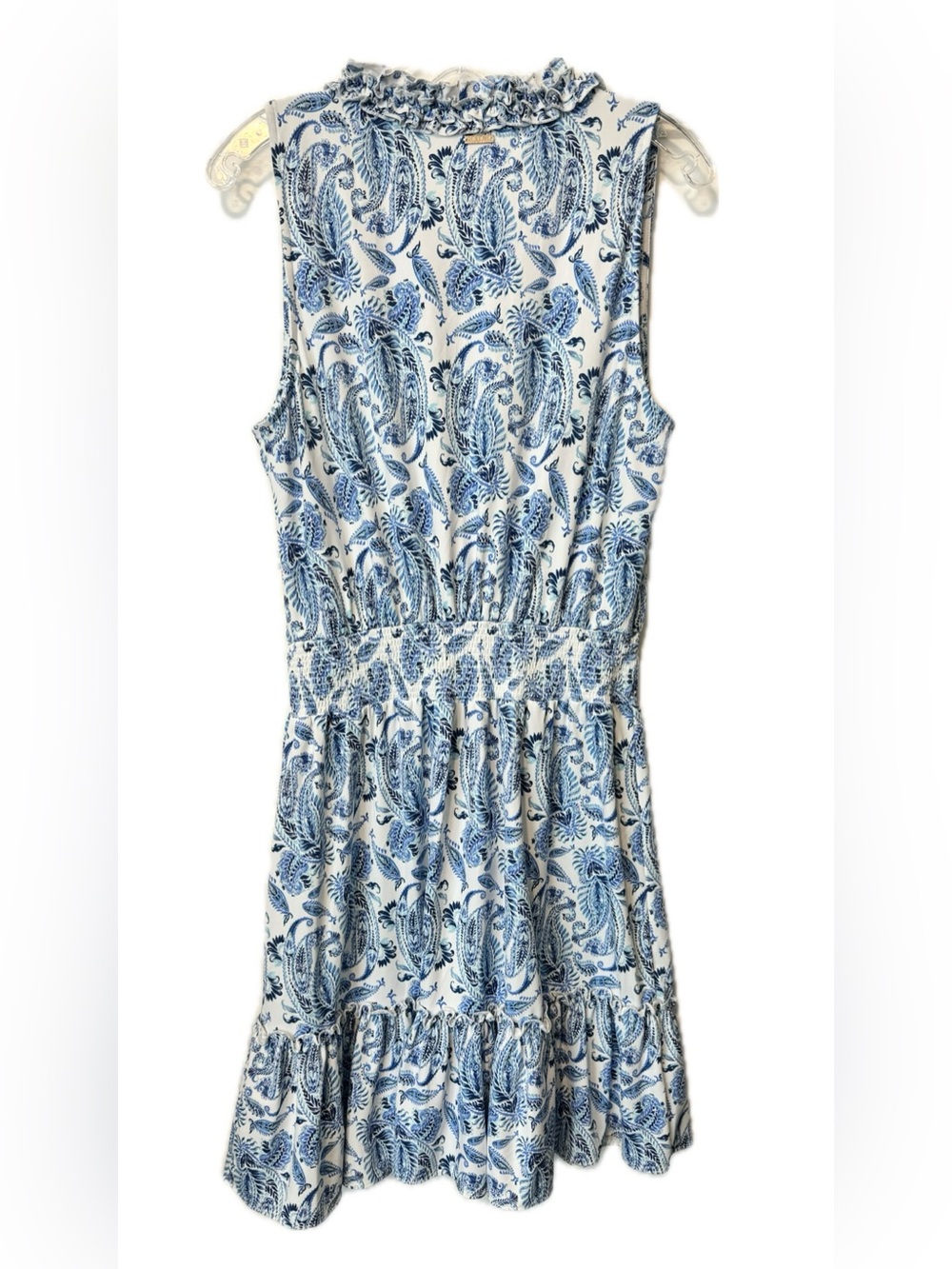 Cabana Life Blue White Paisley Tassel Dress Sleeveless Smocked Waist Size Large - Picture 4 of 10
